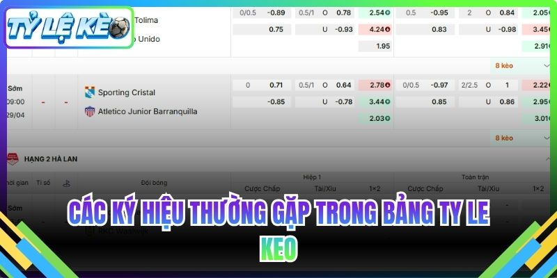 Các ký hiệu thường gặp trong bảng ty le keo